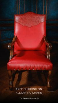 Embrace the fiery spirit of the West with the Red Dawn Leather Armchair. Cowboy-tooled red dances with a rustic alder wood frame, making a statement in any room. High-density foam cushions invite comfort, while brass nailheads add a touch of Santa Fe charm. ✨ Handcrafted in Texas with top-grain leather.