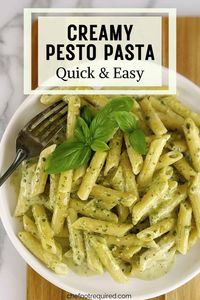 Satisfy your cravings with this creamy pesto pasta, one of my easy pesto recipes perfect for any night of the week. This easy creamy pesto pasta is a must for fans of simple pasta recipes and is vegetarian too. You can also match chicken with pesto pasta or other proteins such as shrimp because this dish is so versatile. You can make this pesto pasta with jarred pesto or make your own. This is hands down the best pesto pasta recipe for a flavourful, cheesy dinner!