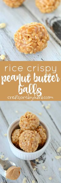 Easy no-bake Crispy Peanut Butter Balls are always a hit. They are naturally gluten free, and so addicting! #nobakecrispypeanutbutterballs #peanutbutterballs #peanutbuttertreats #crispypeanutbutterballs #peanutbutterballswithricekrispies -Creations by Kara