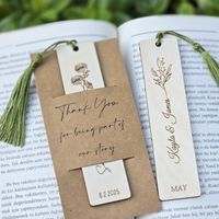 These bookmarks make a memorable gift for your party guests and a unique way to remember your special day. Impress your guests with bookmark favorites. You can gift a bookmark Gifts for your guests as wedding gifts, party favors, birthday gifts These bookmarks are laser engraved on alder wood. They have a deep, clear engraving that provides great contrast. The paper bookmark holder will come separately from the bookmark when shipped to ensure that they reach the buyer's hands without any damage. Bookmarks will come with a tassel in the same color unless otherwise specified by you. Our bookmark is laser engraved on one side. For double-sided engraving, please contact us. ★★ Activities suitable for personal reference preferences with ★★ naturalness * Baby shower gifts * Wedding Favor * Rusti