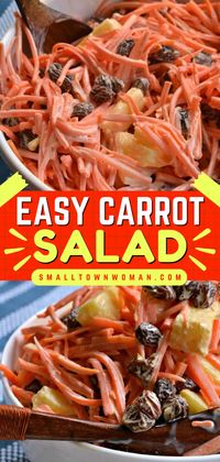 This salad recipe for dinner calls for just 7 ingredients! This Easter side dish idea goes with so many main courses. Studded with raisins and pineapple, this quick and easy carrot salad is delicious!