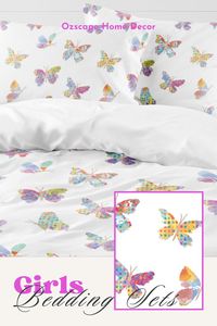 Little toddler girls butterfly bedding set - duvet cover & pillows, quilt comforters & matching pillowcases for girls room decor. Browse bedding & blankets for your baby girl, little girl or tween bedroom. Browse unique modern designs & ideas for small girls rooms with luxe materials in toddler bed, twin, full, queen & king sizes. Forget target & focus on creative, soft luxury & girly girls bedding sets @ https://etsy.me/3eHZjeB Find more designs @ www.ozscapedesigns.com & OzscapeDesignsArt