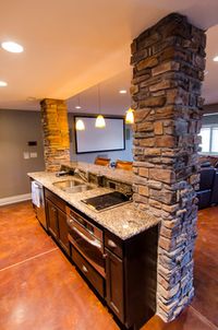 Basement Design Ideas, Pictures, Remodels and Decor - the kitchen part has a lower ceiling . ... similar to ours