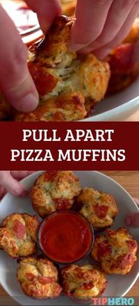 Pull Apart Pizza Muffin Recipe | You don't have to be a kid to enjoy this twist on the classic slice. Add your favorite toppings for a crowd pleasing treat. #appetizers