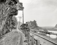 Train and hanging rock near Danville circa 1901