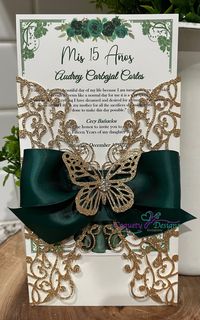 Really beautiful butterfly emerald green invitation/Quinceañeras/Sweet16/Birthdays/Baby Showers/Weddings - Etsy Brasil