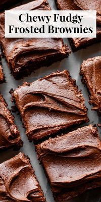 Chewy fudgy frosted brownies made completely from scratch in a 9-inch square pan. These are dense and moist with creamy buttercream on top! #brownies #Springrecipes #chocolate