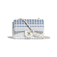 Mini Flap Bag - White & Blue - Cotton, Lambskin & Gold-Tone Metal - Default view - see full sized version