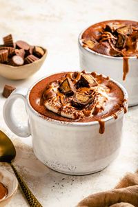 Peanut Butter Hot Chocolate #peanutbutter #hotchocolate #cocoapowder #maplesyrup #drink #winterrecipe | Eat Love Eat