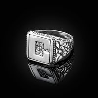 Sterling Silver Letter "C" Initial CZ Men's Ring