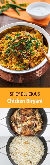 Chicken Biryani is a delicious savory rice dish that's loaded with spicy marinated chicken, caramelized onions, and flavorful saffron rice.