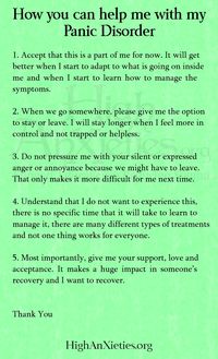 How To Help Me With My Panic Disorder. HighAnXieties.org & facebook.com/highanxieties • pinterest & instagram - @ninabubblygum •