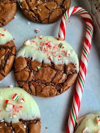 Chocolate Dipped Peppermint Brownie Cookies