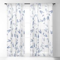 Fern leaves in a pattern. fern, leaf, white, blue, white-blue, blue-white, xmas. Sheer Curtain