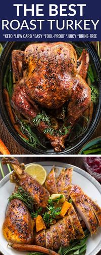 The Best Thanksgiving Turkey recipe – easy tips and tricks on how to make the perfect roasted turkey for your family for Thanksgiving or any Christmas holiday gatherings. Gluten free, keto, low carb with paleo swaps & no brining required! Cooks up tender, juicy, moist and full of delicious flavor. Coated in a garlic butter herb compound plus tips, tricks and instructions on how to make the best turkey gravy. #roastturkey #christmas