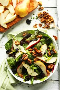 EASY Salad with Pears, Dried Cherries, and Candied Walnuts! #Vegan #glutenfree #salad #recipe #healthy #summer #minimalistbaker