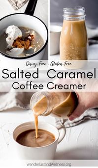 This homemade dairy-free salted caramel coffee creamer brings forth the perfect balance between sweet and a hint of salted with its salted caramel flavoring. Easy to make with three simple ingredients. #dairyfree #dairyfreecoffeecreamer #homemadecoffeecreamer #saltedcaramel