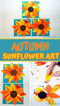 Bring the colors of fall indoors with this vibrant autumn sunflower craft! This is a great art project for kids to explore creating texture with oil pastels and is perfect for younger kids to do on their own with minimal help.