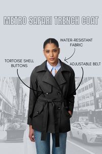 Our Metro Safari Trench Coat is the perfect cropped trench for the creative wanderer. Bring out the city aesthetic in a unique way. This trench has so many features and is perfect for travel because it comes with a travel pouch! #bernardo #cityaesthetic #trenchoutfit