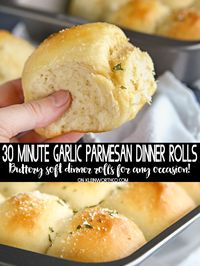 30-Minute Garlic Parmesan Dinner Rolls, the perfect bread recipe to serve with any meal. Great for holidays, so simple to make. Cheesy, garlicky goodness!