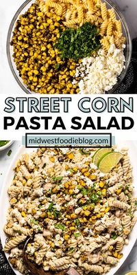 This 20 minute Mexican Street Corn Pasta Salad is loaded with fire-roasted corn, Cotija, and a deliciously tangy, creamy dressing that is the stuff dreams are made of. It's quick and easy to throw together and is made up of mostly pantry ingredients that you've probably already got in your kitchen!