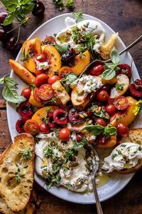 Tomato, Peach, and Burrata Salad.