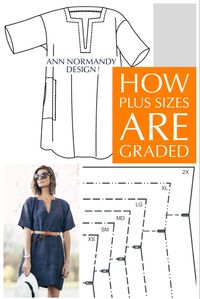 This post is about how plus size sewing patterns are graded and extended sizing of the Short Sleeved Tunic Dress PDF sewing pattern is now live! Sizes Extra Small and 2X have been added to the Short Sleeved Tunic Dress sewing pattern. In addition, a short