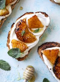 Roasted Pineapple Whipped Ricotta Toast with Sea Salt | How Sweet Eats