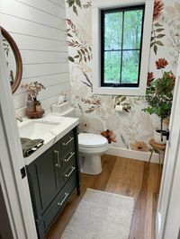 Half Bath-Wallblush helped complete the look with peel and stick wallpaper