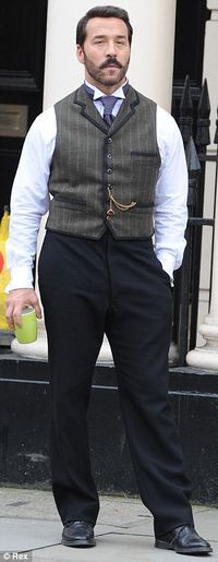 Looking good: Jeremy Piven aka Mr Selfridge looked like a dapper gentleman in his waistcoat and shirt, finished off with a gold pocket watch