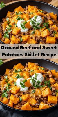 Need dinner ideas easy to prepare? This Ground Beef and Sweet Potatoes Skillet recipe is a top choice. It’s one of the best dinner recipes for family, offering a delicious blend of sweet potatoes and ground beef recipes.