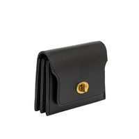 A stylish, yet eco-friendly wallet crafted with two card slots. DETAILS- Vegan Leather- Measures 4.25"W x 3.5"H x 1.25"D- Turn-Lock Closure- Brass-Tone Hardware