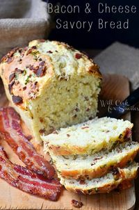 Father's Day week continues with Bacon & Cheese Savory Bread! It's a soft, moist and delicious bread made with crispy bacon and sharp white cheddar cheese!