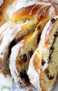 Braided Cinnamon Raisin Bread recipe from Jenny Jones (Jenny Can Cook) - My Easter bread is filled with delicious tunnels of brown sugar and cinnamon.