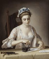 Henry Robert Morland (British painter, 1716-1797)  Woman Ironing.  1750's.  Such a romantic vision of ironing!