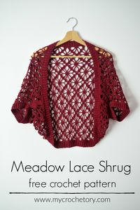 Meadow Lace Shrug - floral and stylish crochet shrug free pattern with zero shaping, decreasing or increasing and minimal sewing. Free crochet pattern with stitch chart by www.mycrochetory.com