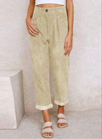 Corduroy Pants for Women is super soft and comfortable. Stylish high waisted pants for women you can dress up or down easily. Zipper and button closure makes it easy to put on and take off.They look great rolled down or up at the ankle.