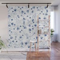 Flowers in knots pattern. floral, minimal, spring, white, blue, white-blue, blue-white Wall Mural