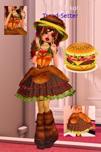 good for food themes! dti hamburger outfit. I haven't postes in a while but that's bc i was studying for chemistry olympiad.. but finally i can play dti again!! :3 #dti #dresstoimpress #dtioutfit #hamburger #food #foodtheme #dtihamburger #dticreator #nonvip #dtinonvip (mine)  i'll post tutorial in the comments later