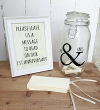 Wedding message in a bottle kits ,a lovely addition to a guest book table.  There are 75 cards for guests to write their wishes or marriage tips on for the happy couple,to be opened on the couples first wedding anniversary.  The cards will have either twine or ribbon(add colour preference if ribbon) so the scroll can be rolled up and put in the jar.