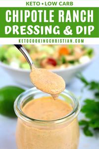 Keto Chipotle Ranch Dressing This smoky, spicy and creamy ranch salad dressing has the most amazing flavor with just a slight bit of a kick from the added Chipotle pepper. #ketoranch #ketochipotleranch #ketosaladdressing