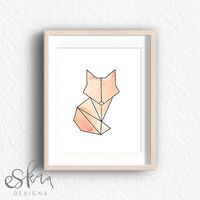 Geometric fox and soft orange watercolours printable by Eskaa Designs