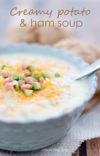 Creamy potato and ham soup from iheartnaptime.net . This is the most delicious and amazing soup! #recipe #soups