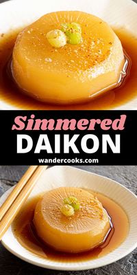 This soft and tender simmered daikon has the perfect balance of savoury and sweet flavour. Braised in a lightly flavoured dashi stock, it’s perfect as an appetiser or side to your favourite Japanese recipes!