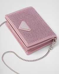 Alabaster Pink Cardholder With Shoulder Strap And Crystals | PRADA