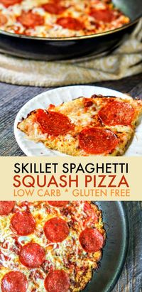 If you ever had spaghetti pizza, you will love this low carb version. Skillet spaghetti squash pizza is a low carb and gluten free answer to your pasta and pizza cravings. The recipe makes 8 big servings as only 4.4g net carbs! #lowcarb #spaghettisquash #lowcarbpizza #glutenfree #pizza #skilletspaghetti #skilletpizza #lowcarbdiet