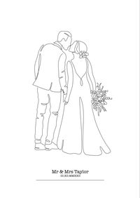 Custom line art drawing continuous line art wedding husband wife bouquet wedding dress wedding suit bride groom keepsake anniversary gift wedding present birthday present christmas present custom art personalised gift engaged fiance boyfriend girlfriend love marriage best friends artist