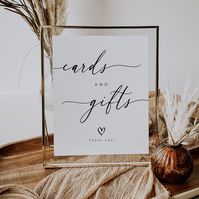 This minimalist DIY printable cards and gifts sign features modern calligraphy, simple typography, and timeless elegance  The design is fully editable (including fonts, wording, and colors) and easy to personalize using Templett, a free online design platform that works in your browser with no software downloads necessary.  Use the link below to try before you buy! --------------------------------------- TRY BEFORE YOU BUY WITH FREE DEMO! --------------------------------------- Copy and paste th