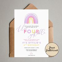 This listing is for our personalised Boho Rainbow designs. Celebrate your little Rainbow's 4th Birthday with an un-four-gettable party  up above the clouds!  Our files allow you to print as many as you need and for easy printing at home, by uploading to an online print store or at a local print shop. These are digital products - NO printed product will be sent.  Invite files are supplied as both high resolution jpg and PDF. PURCHASING INFORMATION ☆ Simply select your desired files and preferred