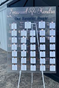 Custom Seating charts are the best way to allow your guest to find their seat and avoid the chaos of them walking around looking for their names.